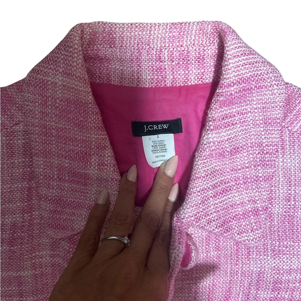 J.Crew Waverly Pink Tweed Jacket Blazer Sz 2 Cropped Romantic Preppy - Picture 6 of 8